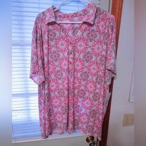 Croft and Barrow Top 4X Button Down Pink Pattern Plus
